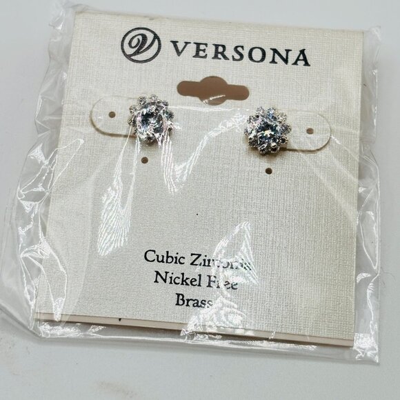 Versona Cubic Zirconia Stud Earrings Nickel Free Brass Silver Tone NWT - Picture 1 of 5